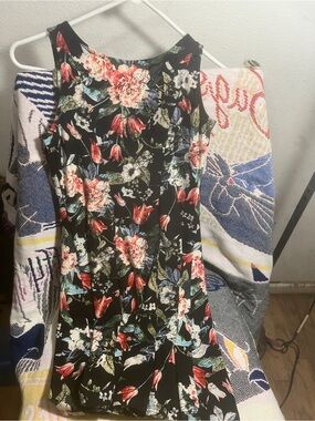 Floral A-Line Women's Dress in Black and Red